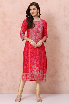 Pink LIVA Straight Kurta image number 0