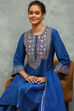 Blue Viscose Blend Embroidered Kalidar Suit Set image number 7