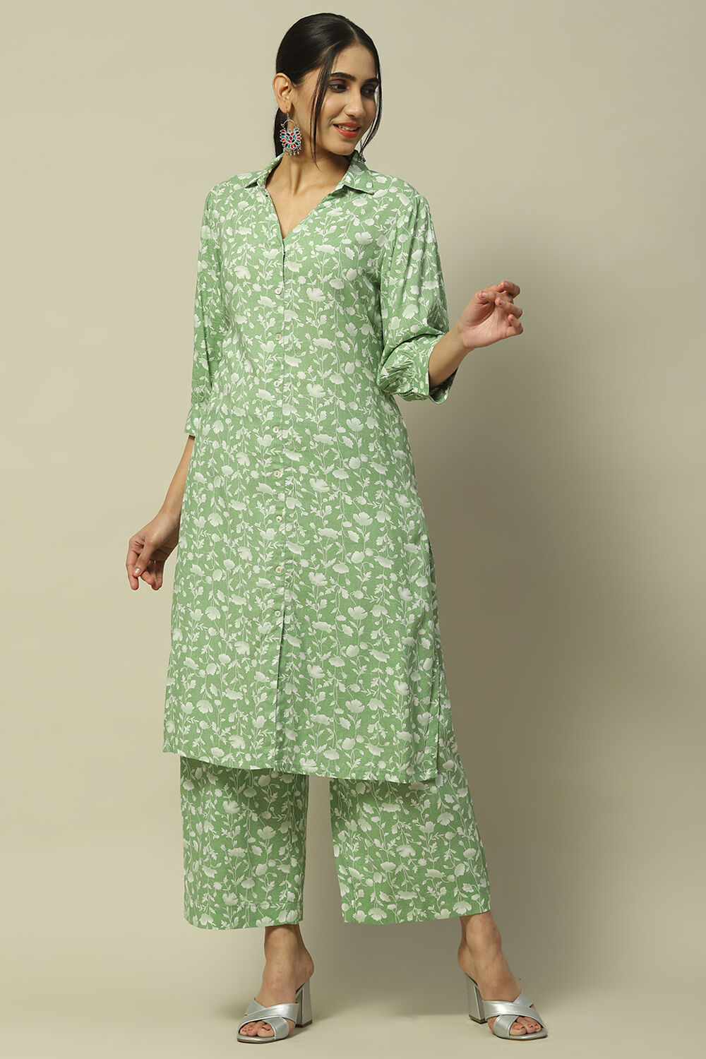 Buy Green Rayon Straight Suit Set Kurta Palazzo by Rangriti