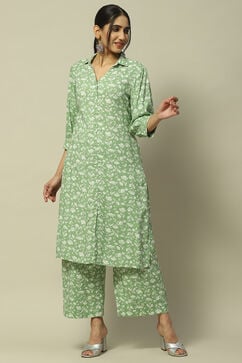 Green Rayon Straight Suit Set image number 0