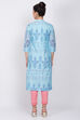 Sky Blue Cotton Straight Kurta image number 4