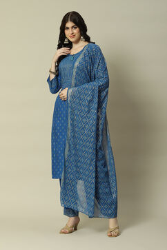 Blue LIVA Straight Printed Kurta Palazzo Suit Set image number 7