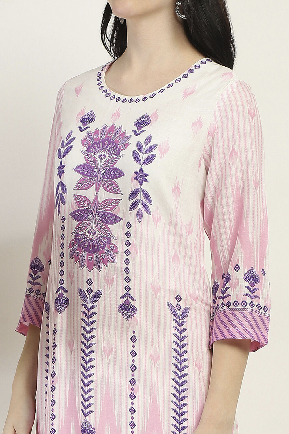 Purple Printed Straight Kurta image number 1