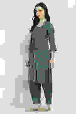 Teal Printed Straight Kurta Set image number 3