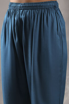 Teal Viscose Rayon Printed Straight Suit Set image number 2