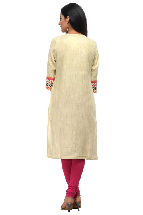 Beige Cotton Straight Kurta image number 3