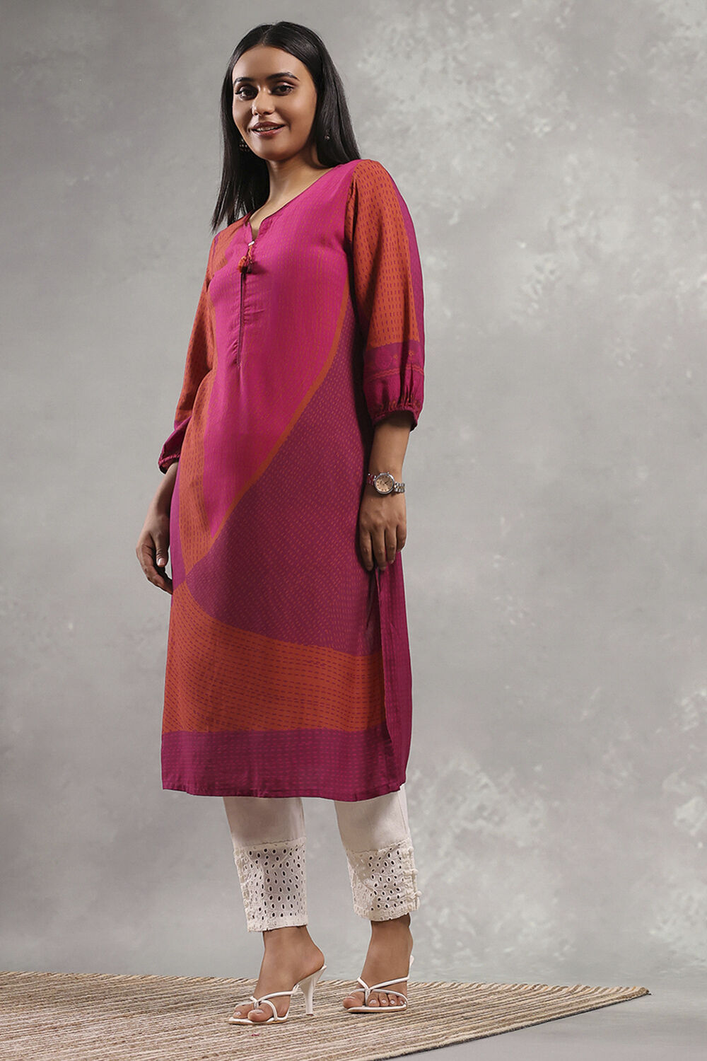 Pink Printed Straight Kurta image number 2