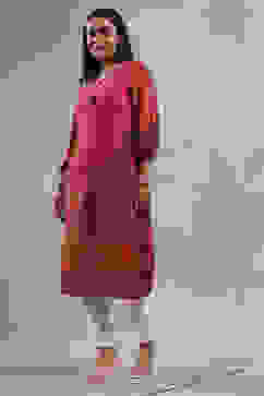 Pink Printed Straight Kurta image number 2