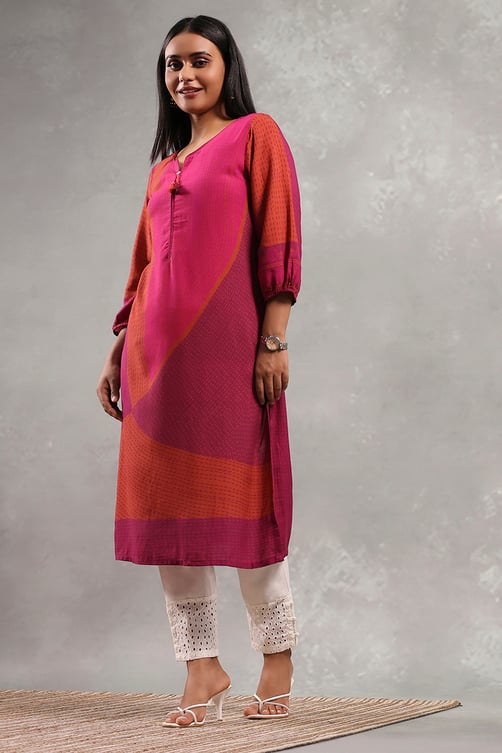 Pink Printed Straight Kurta image number 2