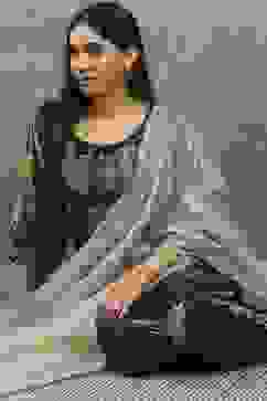 Olive Polyester Embroidered Straight Suit Set image number 0