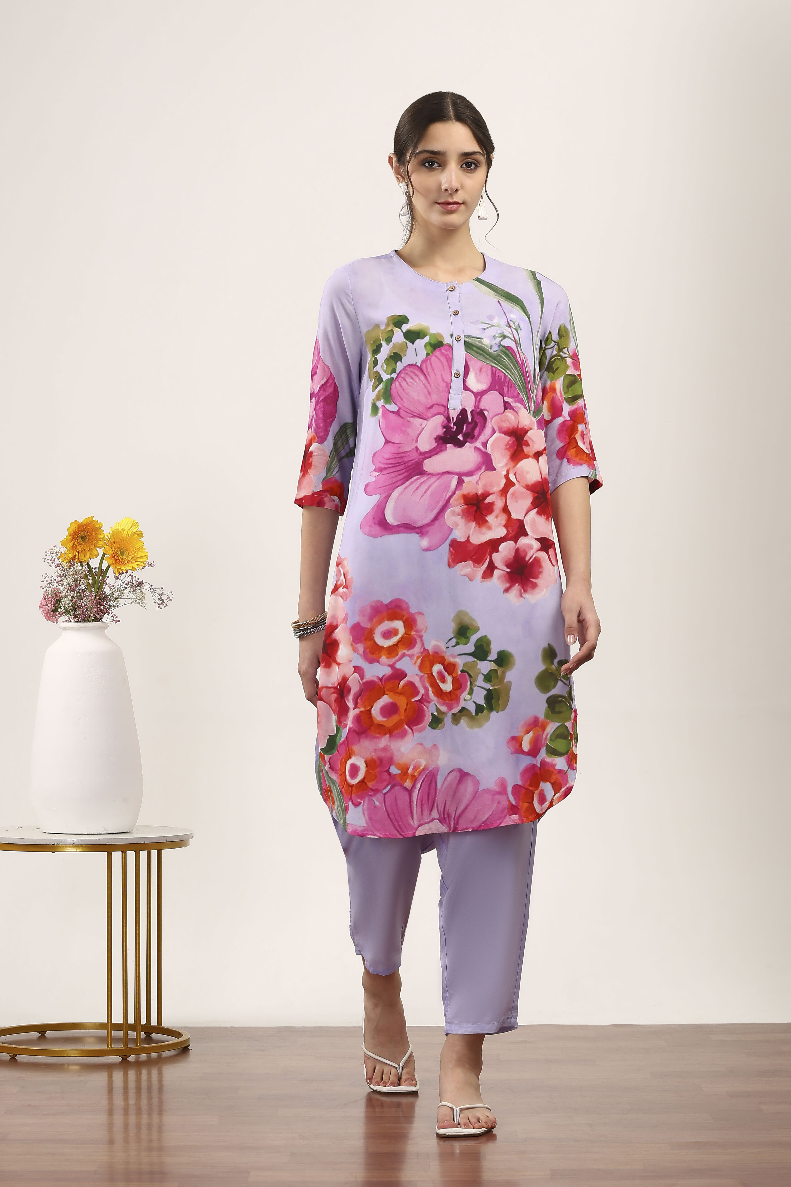 Purple Rayon Viscose Rayon Kurta Pants Set image number 6