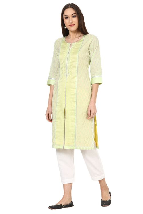 Green Straight Poly Chanderi Kurta image number 0