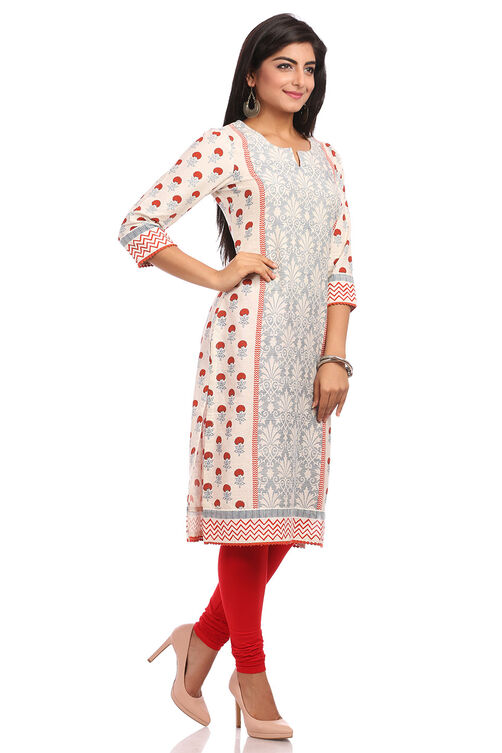 Beige Straight Cotton Kurta image number 2