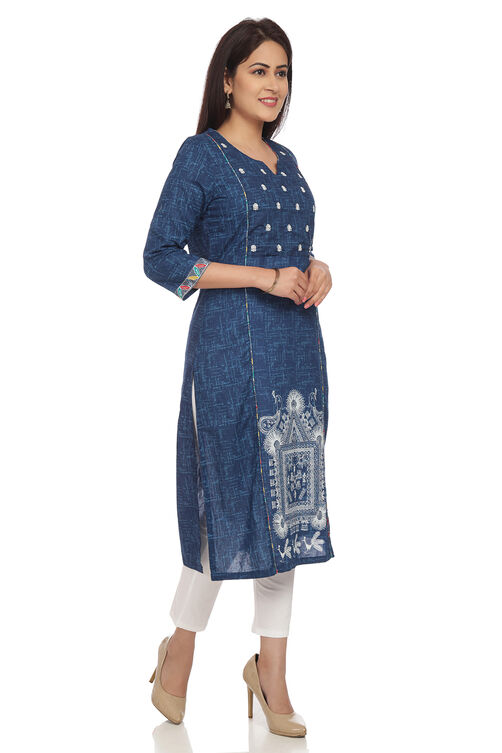 Indigo Straight Cotton Kurta image number 2