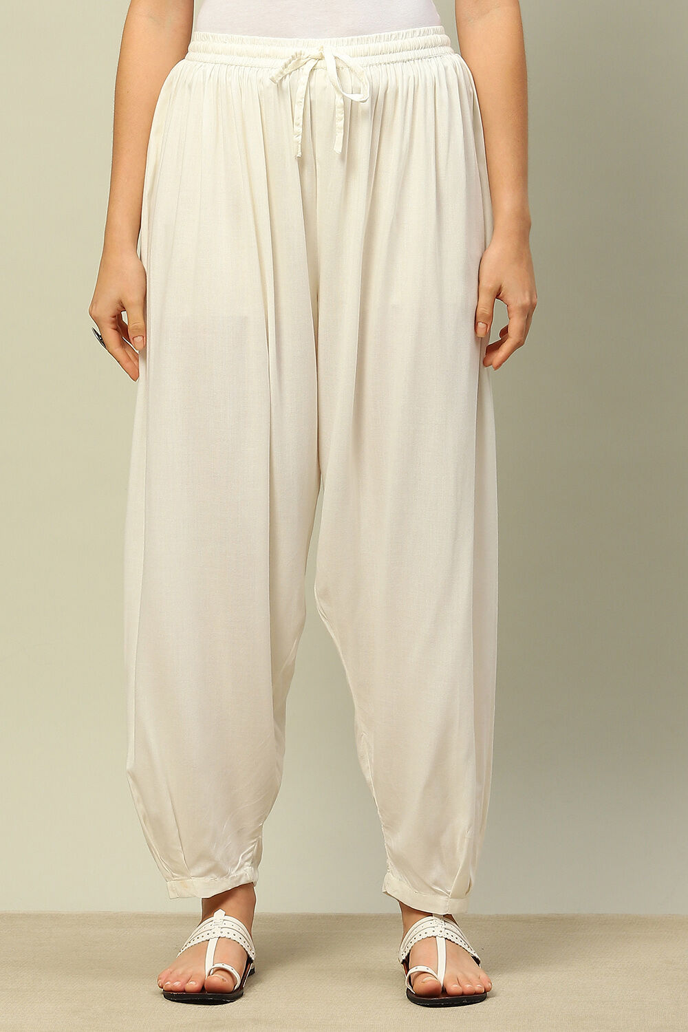 Off White Rayon Solid Regular Salwar image number 0