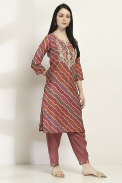 Pink Printed Straight Kurta Set image number 5