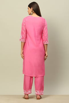 Pink Viscose Blend Straight Printed Kurta Palazzo Suit Set image number 4