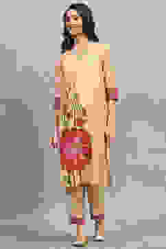 Golden Floral Printed Straight Kurta image number 5