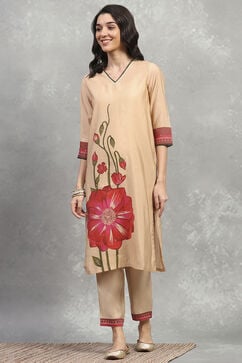 Gold Viscose Blend Printed Straight Kurta image number 5