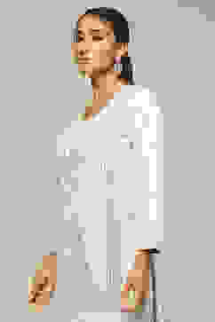 Grey Acrylic Straight Yarn Dyed Kurta Palazzo Suit Set image number 1