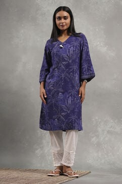 Blue Viscose Rayon Printed Straight Kurta image number 5
