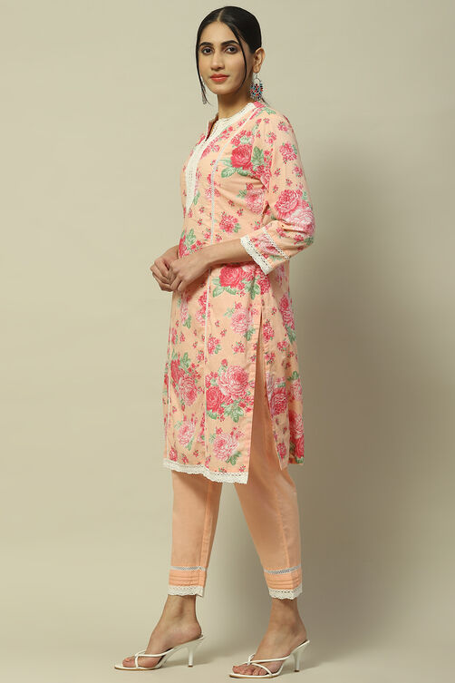 White Cambric Floral Printed Straight Kurta Set image number 3
