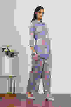 Purple Cotton Blend Cotton Flex Kurta Pants Set image number 5