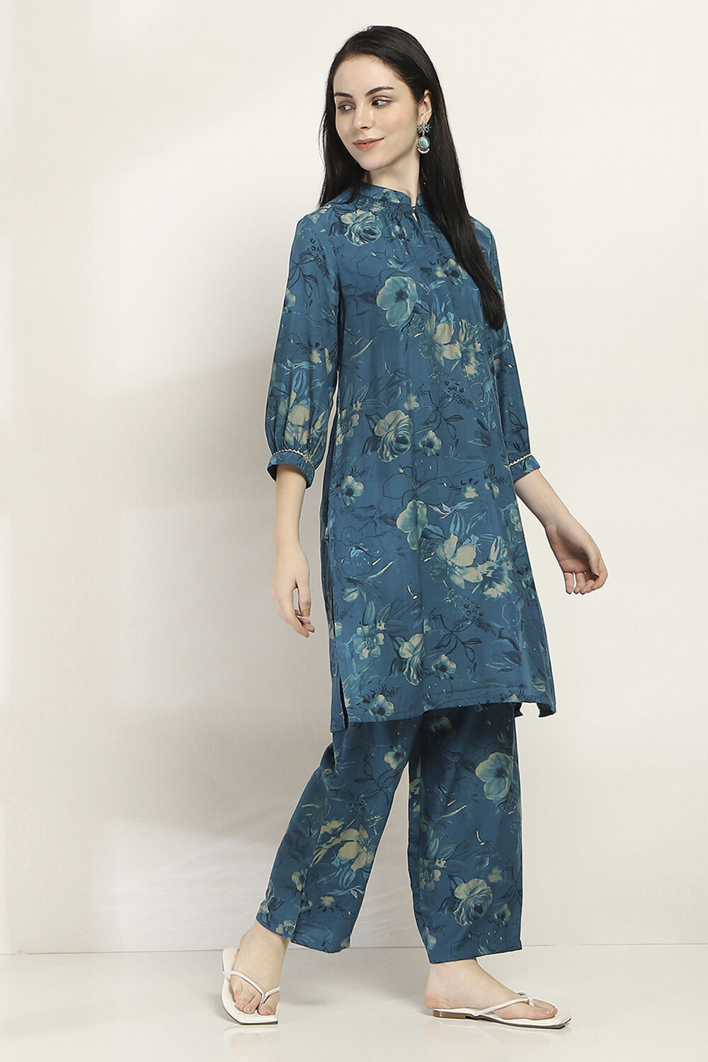 Blue Printed Straight Co-ord Set image number 5