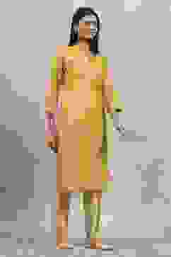 Yellow Viscose Blend Printed Straight Kurta image number 4