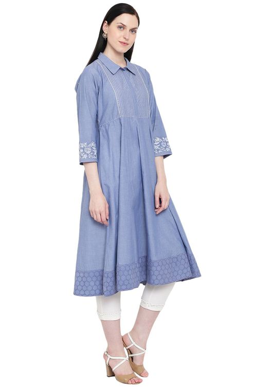 Light-Blue Chambray Kalidar Kurta image number 3
