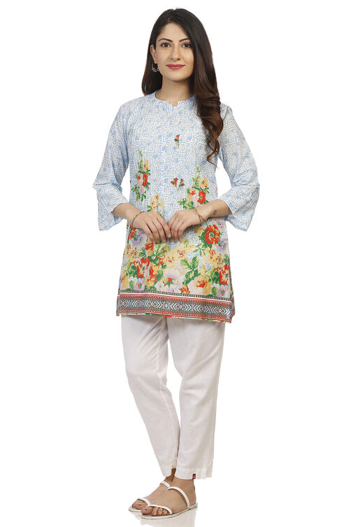 Blue Straight Cotton Kurta image number 3