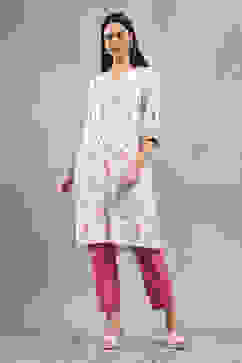 Off-White Printed Straight Kurta image number 0