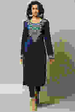 Cobalt Blue Acrylic Straight Solid Kurta image number 5