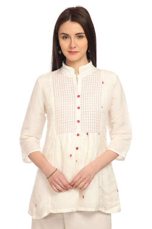 Ecru Flared Cotton Indie Top image number 0
