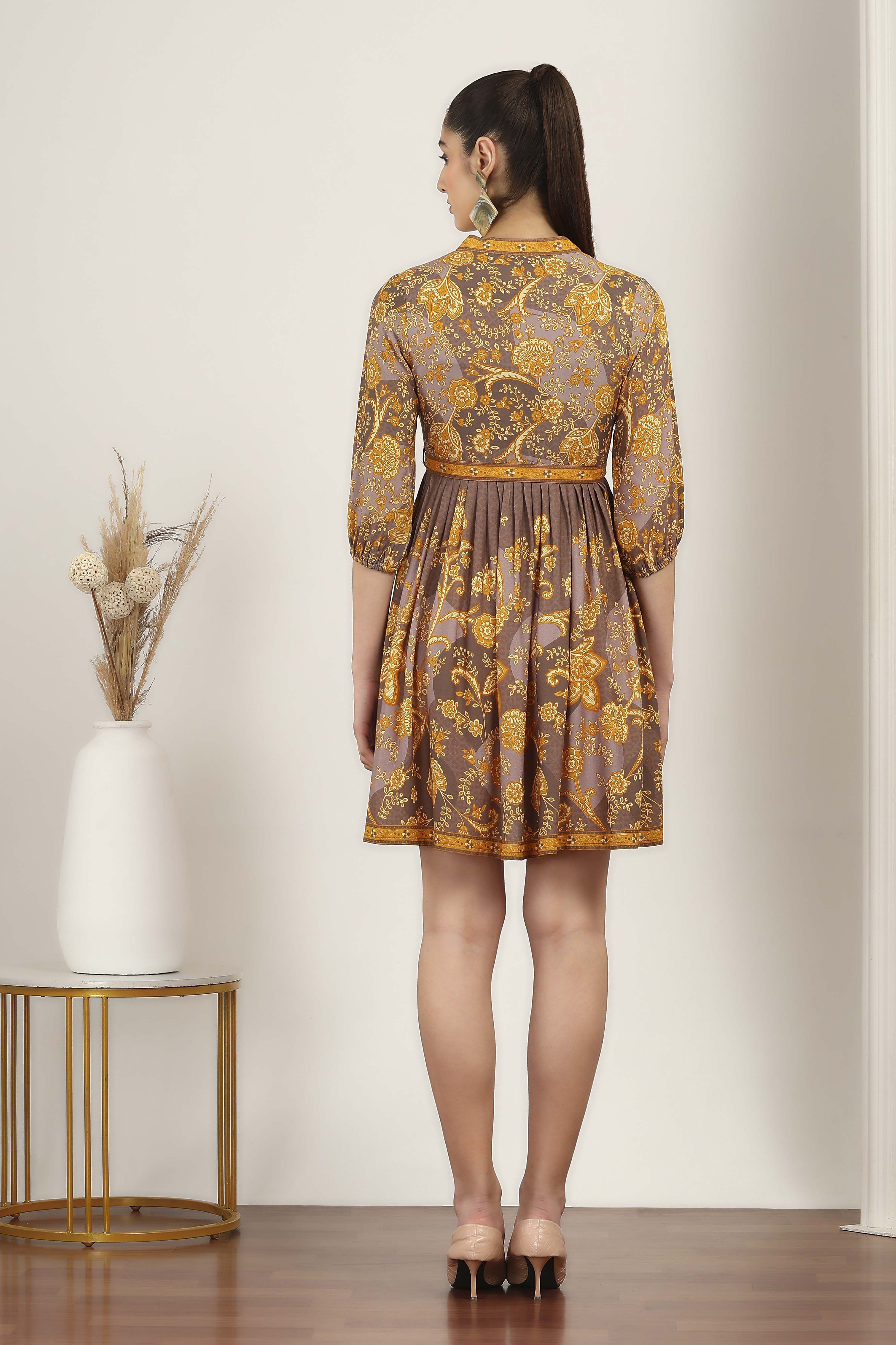 Yellow Rayon Gathered Dresses image number 3