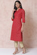 Red Cotton Flax Straight Kurta image number 2