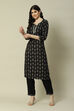 Black Cotton Blend Straight Printed Kurta Palazzo Suit Set image number 0