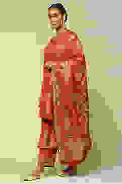 Rust-Red Acrylic Straight Yarn Dyed Kurta Palazzo Suit Set image number 3