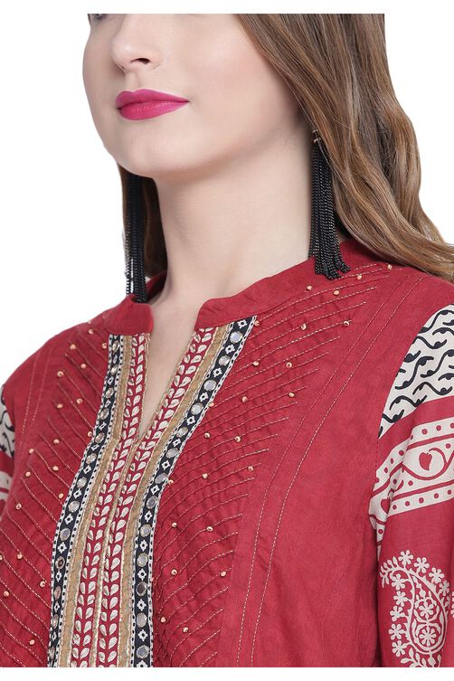 Maroon Kalidar Cotton Kurta image number 1