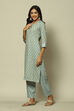 Blue Cotton Blend Straight Printed Kurta Palazzo Suit Set image number 3