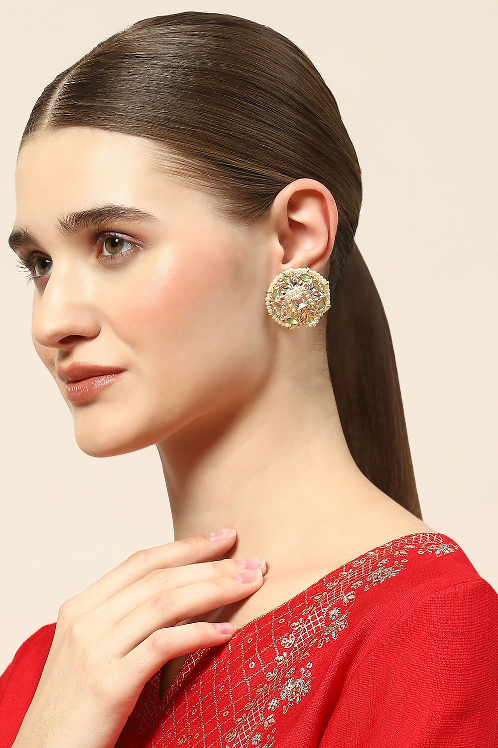 Mint Green Brass Earrings image number 1