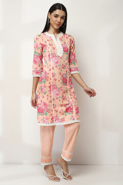 Pink Cotton Printed Straight Kurta Set image number 5