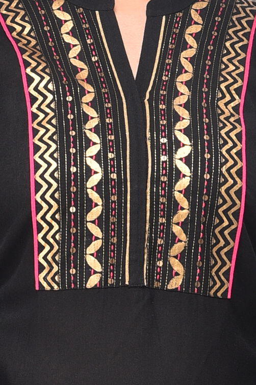 Black Straight Cotton Kurta image number 4