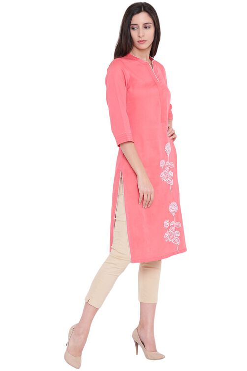 Peach Cotton Straight Kurta image number 2