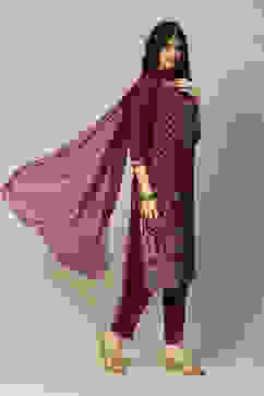 Purple LIVA Straight Printed Kurta Palazzo Suit Set image number 6