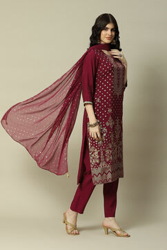 Purple LIVA Straight Printed Kurta Palazzo Suit Set image number 6