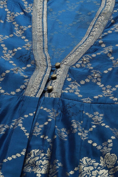 Blue Viscose Asymmetric Printed Dress image number 1