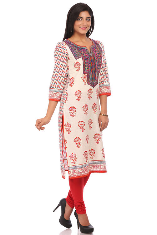 Beige Cotton Straight Kurta image number 2