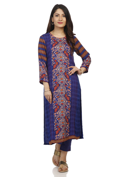 Blue Straight Viscose Kurta image number 0