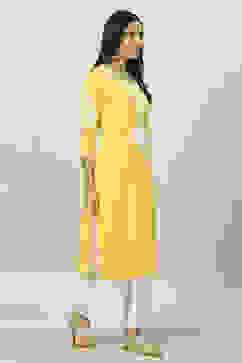 Yellow Embroidered Detail Straight Kurta image number 3